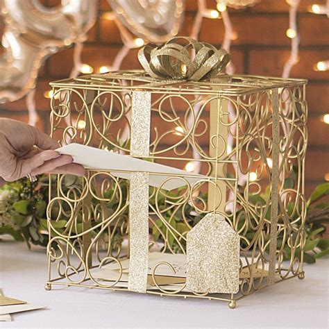 gold metal scroll wedding gift card box|OnDisplay Luxe Gold Frame Glass Wedding Card .